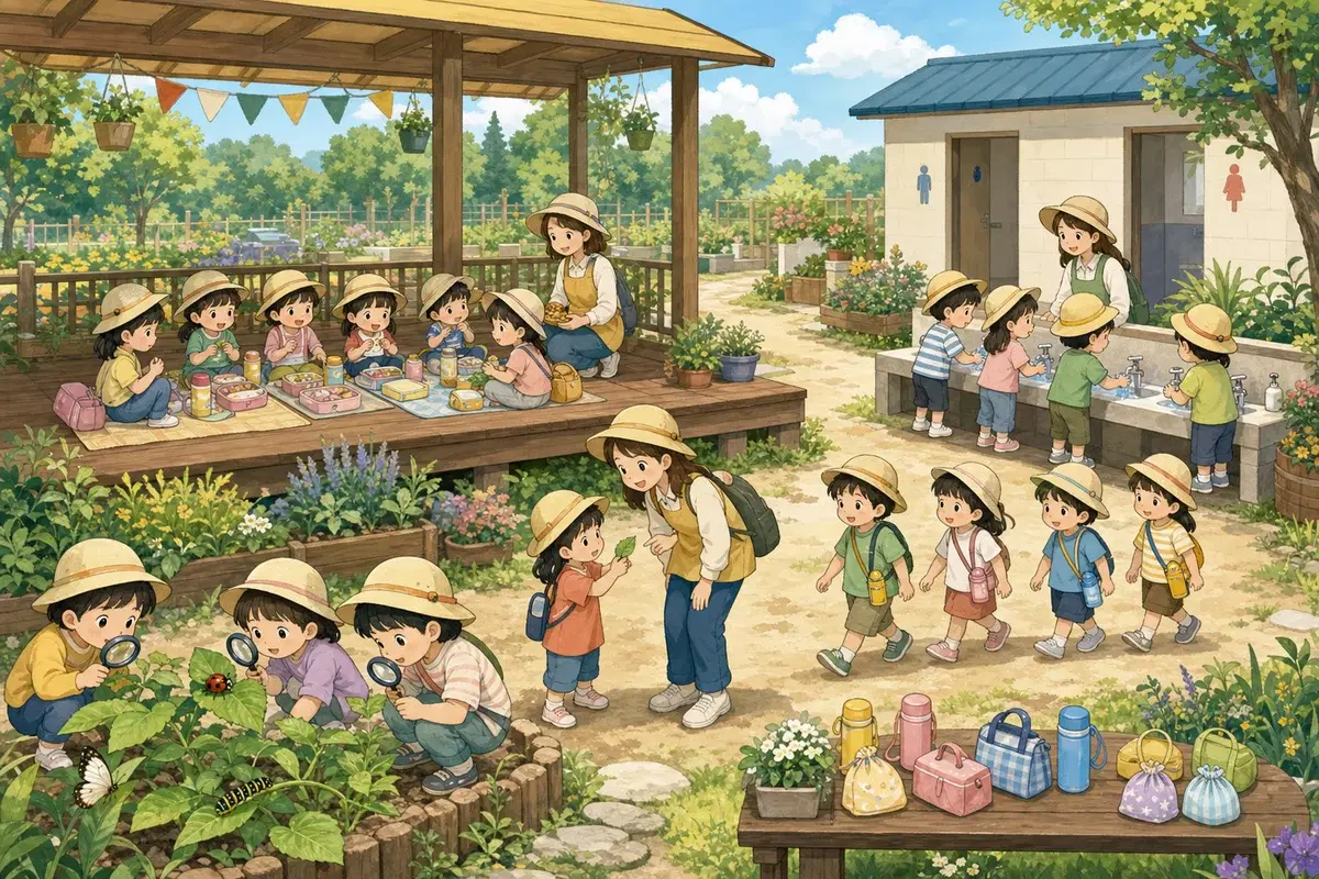 유치원 체험학습 준비물, 하루 순서로 챙기는 체크리스트의 선택 기준을 보여주는 유치원 생활 일러스트
