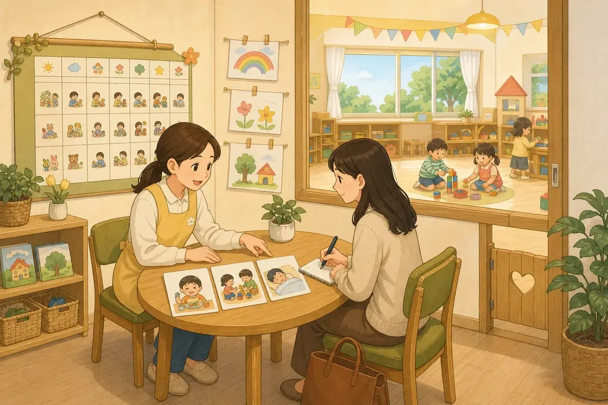 유치원 알림장과 교사 소통, 짧고 정확하게 묻는 법의 선택 기준을 보여주는 유치원 생활 일러스트