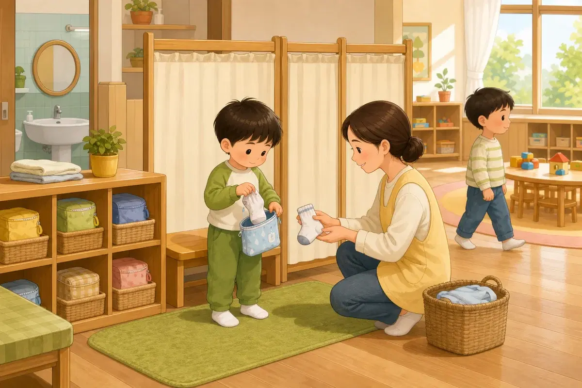 유치원 화장실 적응, 실수 걱정을 줄이는 준비의 선택 기준을 보여주는 유치원 생활 일러스트