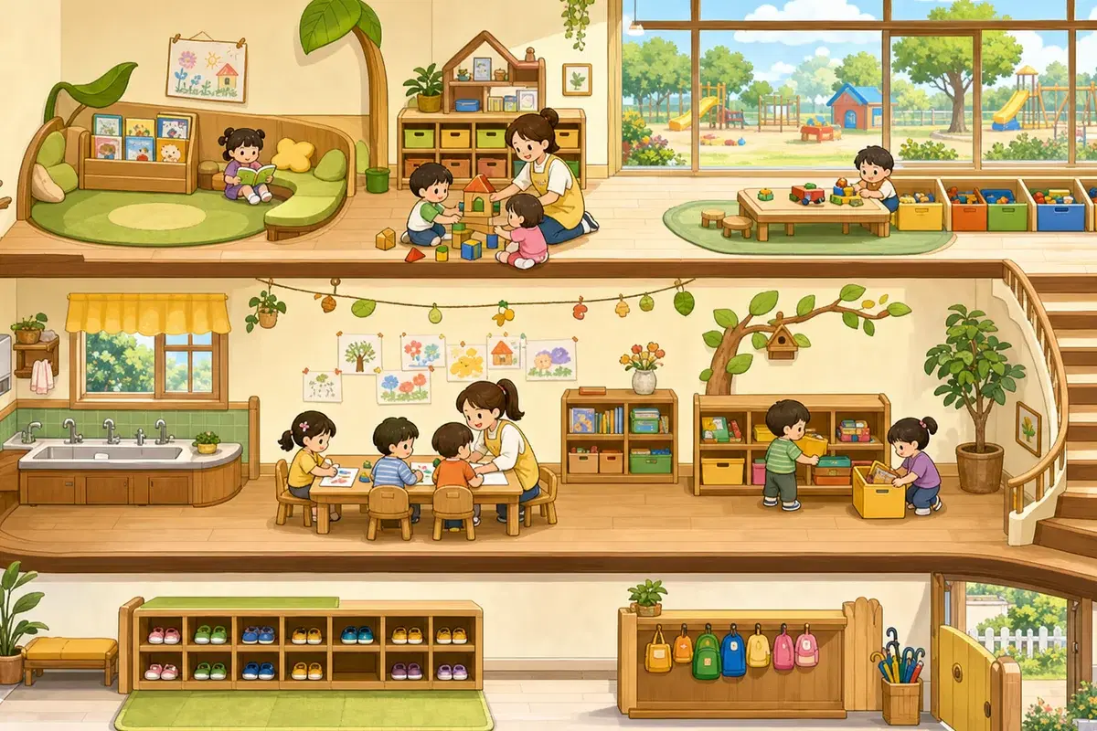 유치원 방문 상담 때 10분만 관찰해도 보이는 것의 선택 기준을 보여주는 유치원 생활 일러스트